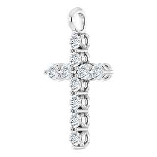 14K White Natural White Sapphire Cross Pendant