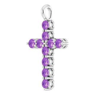14K White Natural Amethyst Cross Pendant