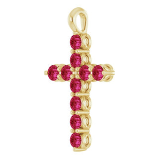 14K Yellow Lab-Grown Ruby Cross Pendant