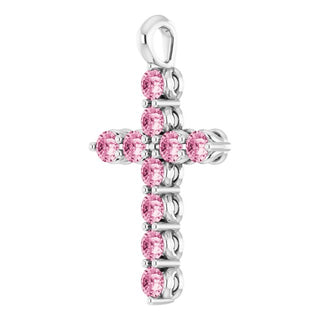 Sterling Silver Natural Pink Tourmaline Cross Pendant