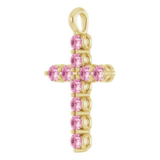 14K Yellow Natural Pink Tourmaline Cross Pendant