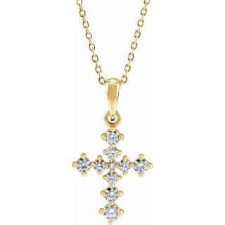 14K Yellow 3/8 CTW Natural Diamond Cross 16-18" Necklace