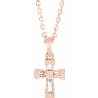14K Rose 1/10 CTW Natural Diamond Cross 16-18" Necklace 