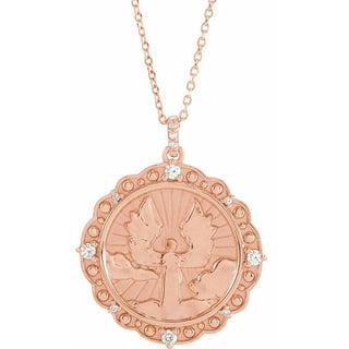 14K Rose 1/6 CTW Natural Diamond Guardian Angel 16-18" Necklace 