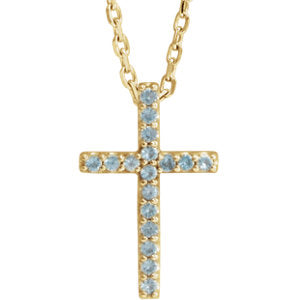 14K Gold Swiss Blue Topaz Cross 16" Necklace
