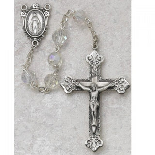 Sterling Silver 7MM AB Crystal Tin Cut Rosary