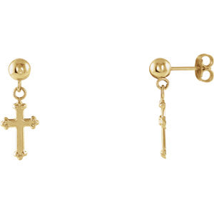 14K Gold 11x8 MM Cross Ball Earrings