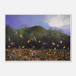 Pilgrims Below a Hilltop Cross Framed Print