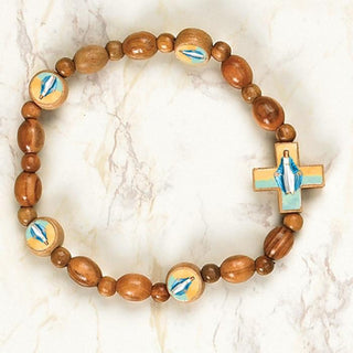 6-pack - Lady of Grace - Italian Wood Saint Stretch Bracelets