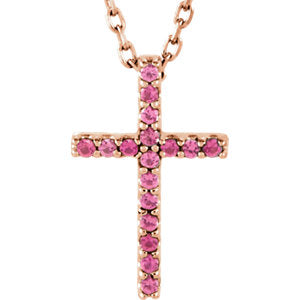 14K Rose Pink Tourmaline Cross 16" Necklace