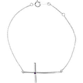 14K White Amethyst Sideways Cross Bracelet