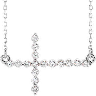 Sterling Silver 1/3 CTW Diamond Sideways Cross 16-18" Necklace