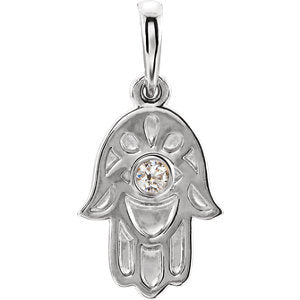 14K White .03 CTW Diamond Hamsa Pendant