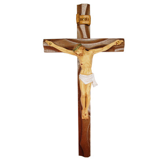 10" Carved Walnut Crucifix Resin