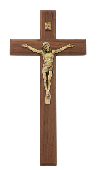 12-inch Beveled Walnut Wood with Antique Bronze Corpus Crucifix