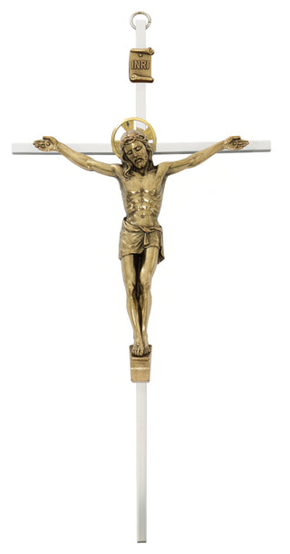 10-inch Silver Cross with Gold Tone Corpus Crucifix