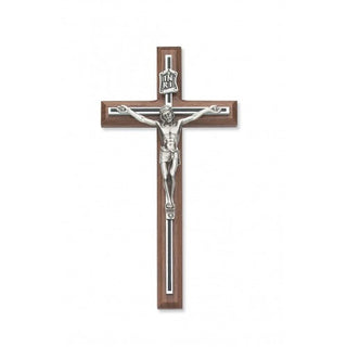8" Walnut with Black Overlay Crucifix - SALE