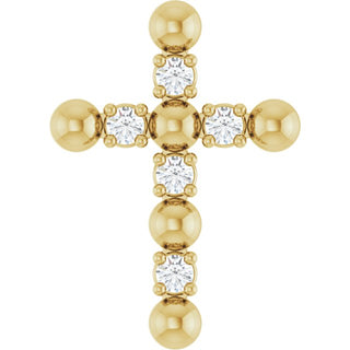 14K Yellow .07 CTW Natural Diamond Beaded Cross Pendant