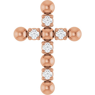 14K Rose .07 CTW Natural Diamond Beaded Cross Pendant