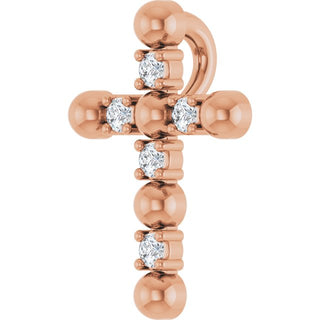 14K Rose .07 CTW Natural Diamond Beaded Cross Pendant