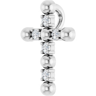14K White .07 CTW Natural Diamond Beaded Cross Pendant