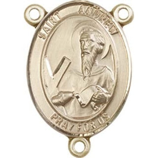 14kt Gold Saint Andrew the Apostle Rosary Center Rosary Center Engraved Catholic Saint Jewelry