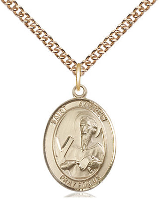 14kt Gold Saint Andrew the Apostle Medal Engraved Catholic Saint Jewelry