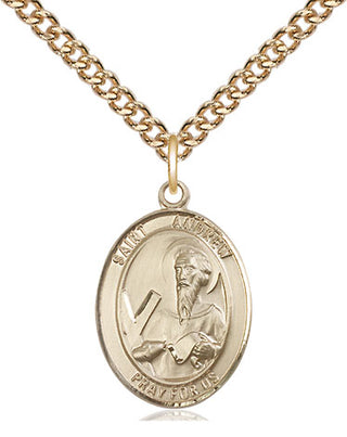 14kt Gold Saint Andrew the Apostle Medal Engraved Catholic Saint Jewelry