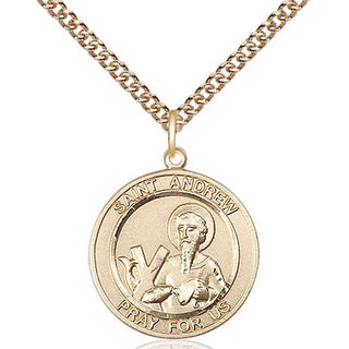 14kt Gold Saint Andrew the Apostle Medal Engraved Catholic Saint Jewelry