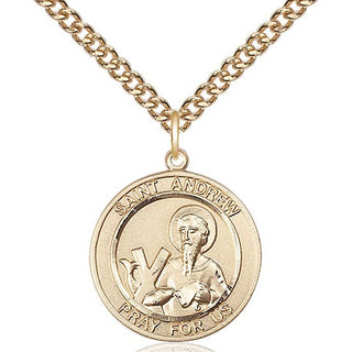 14kt Gold Saint Andrew the Apostle Medal Engraved Catholic Saint Jewelry
