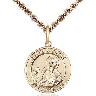 14kt Gold Saint Andrew the Apostle Medal Engraved Catholic Saint Jewelry