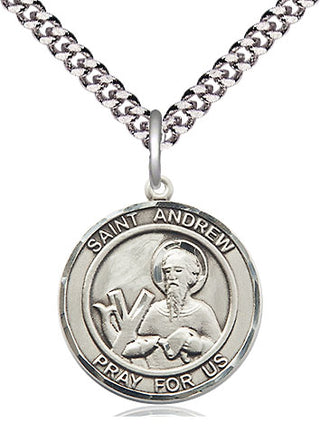 Pewter Saint Andrew the Apostle Medal Religious Jewelry Engraved Catholic Saint Jewelry