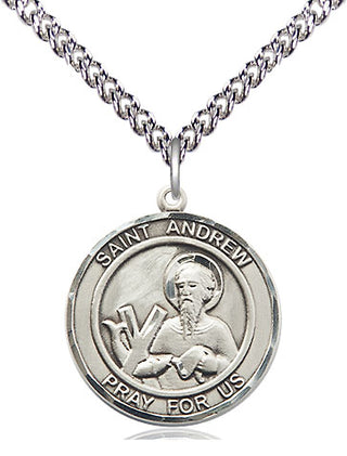 Sterling Silver Saint Andrew the Apostle Medal Religious Jewelry Engraved Catholic Saint Jewelry