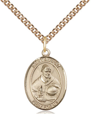 14kt Gold Saint Albert the Great Medal Engraved Catholic Saint Jewelry