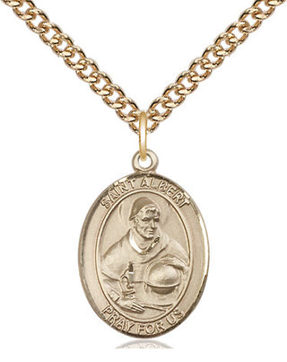 14kt Gold Saint Albert the Great Medal Engraved Catholic Saint Jewelry
