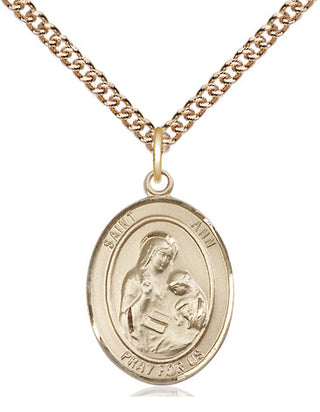 14kt Gold Saint Ann Medal Engraved Catholic Saint Jewelry