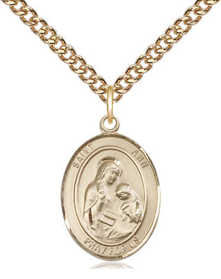 14kt Gold Saint Ann Medal Engraved Catholic Saint Jewelry