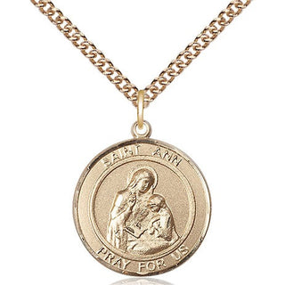 14kt Gold Saint Ann Medal Engraved Catholic Saint Jewelry