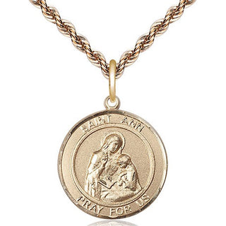 14kt Gold Saint Ann Medal Engraved Catholic Saint Jewelry