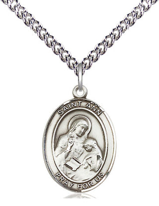 Sterling Silver Saint Ann Medal Religious Jewelry Engraved Catholic Saint Jewelry