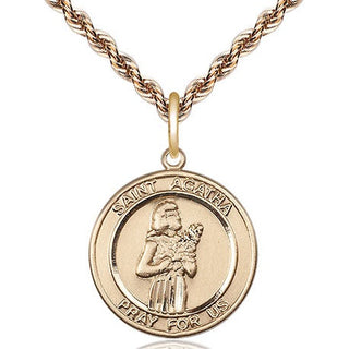 14kt Gold Saint Agatha Medal Engraved Catholic Saint Jewelry