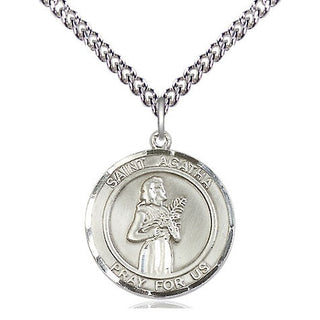 Sterling Silver Saint Agatha Medal Religious Jewelry Engraved Catholic Saint Jewelry