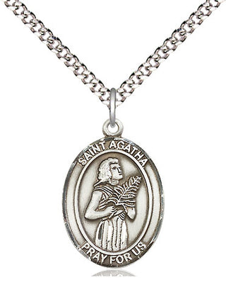 Sterling Silver Saint Agatha Medal Religious Jewelry Engraved Catholic Saint Jewelry