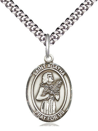 Sterling Silver Saint Agatha Medal Religious Jewelry Engraved Catholic Saint Jewelry
