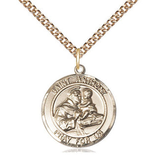 14kt Gold Saint Anthony Medal Engraved Catholic Saint Jewelry