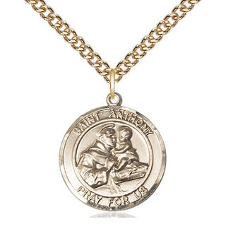 14kt Gold Saint Anthony Medal Engraved Catholic Saint Jewelry