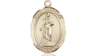 14kt Gold Saint Barbara Medal Engraved Catholic Saint Jewelry