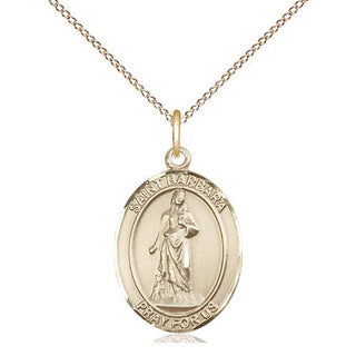 14kt Gold Saint Barbara Medal Engraved Catholic Saint Jewelry