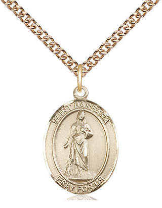 14kt Gold Saint Barbara Medal Engraved Catholic Saint Jewelry
