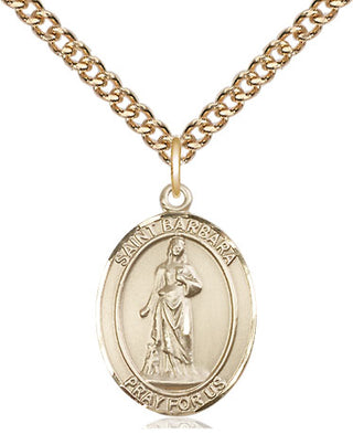 14kt Gold Saint Barbara Medal Engraved Catholic Saint Jewelry